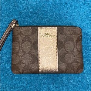 Coach Rose Gold Corner Zip Wristlet